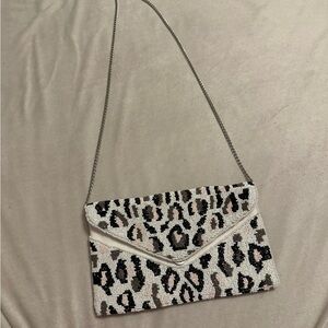 Leopard Print Beaded Clutch